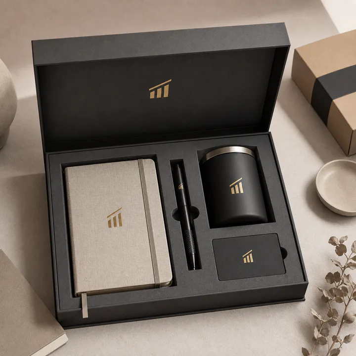 Premium branded corporate gift kit presented in an elegant box
