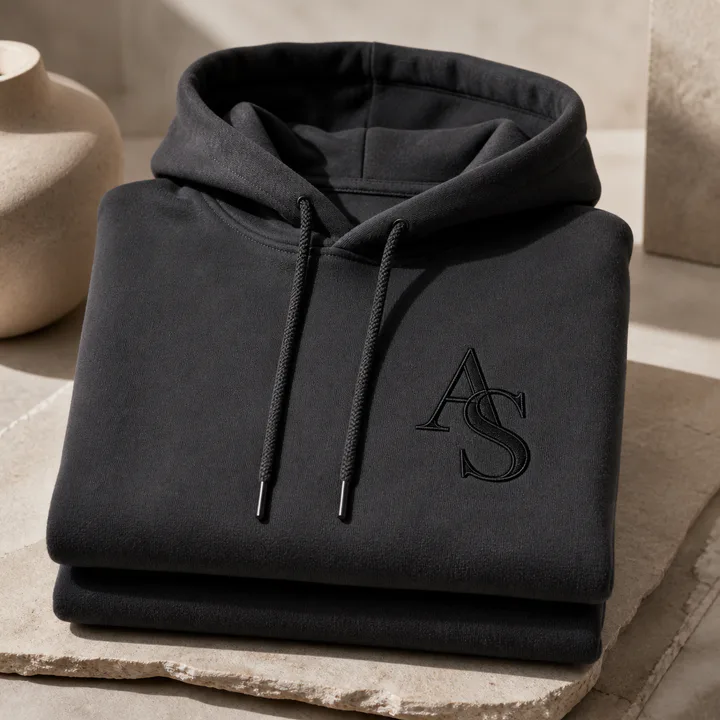 Charcoal hoodie with a tonal embroidered monogram