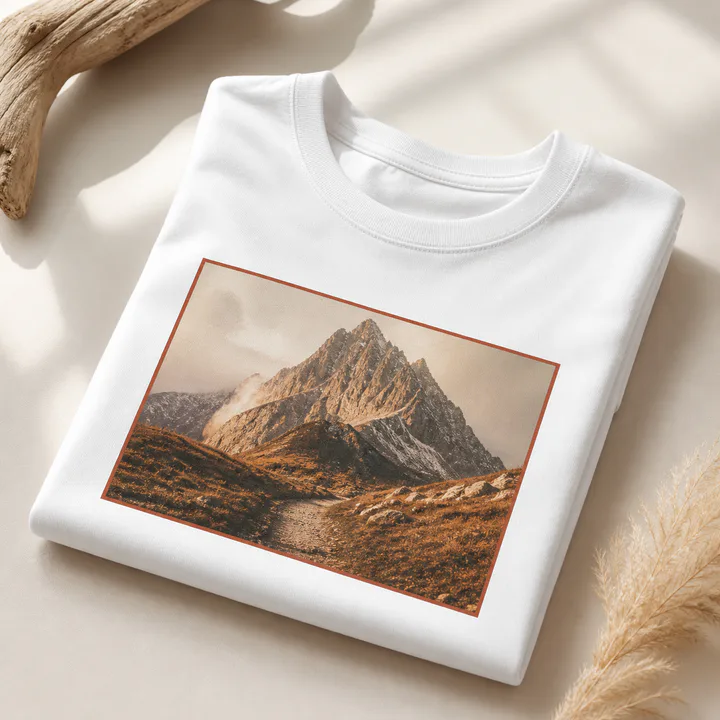 White T-shirt with a custom framed travel photograph print