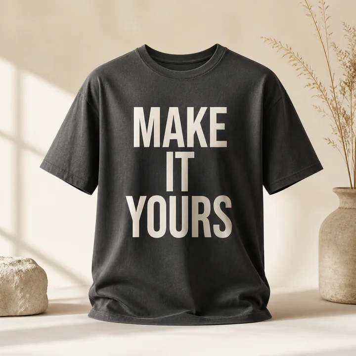 Charcoal T-shirt with a personalized cream quote design