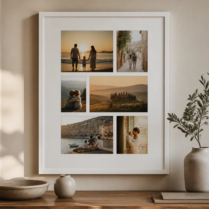 Large white frame containing a personalized six-photo gallery