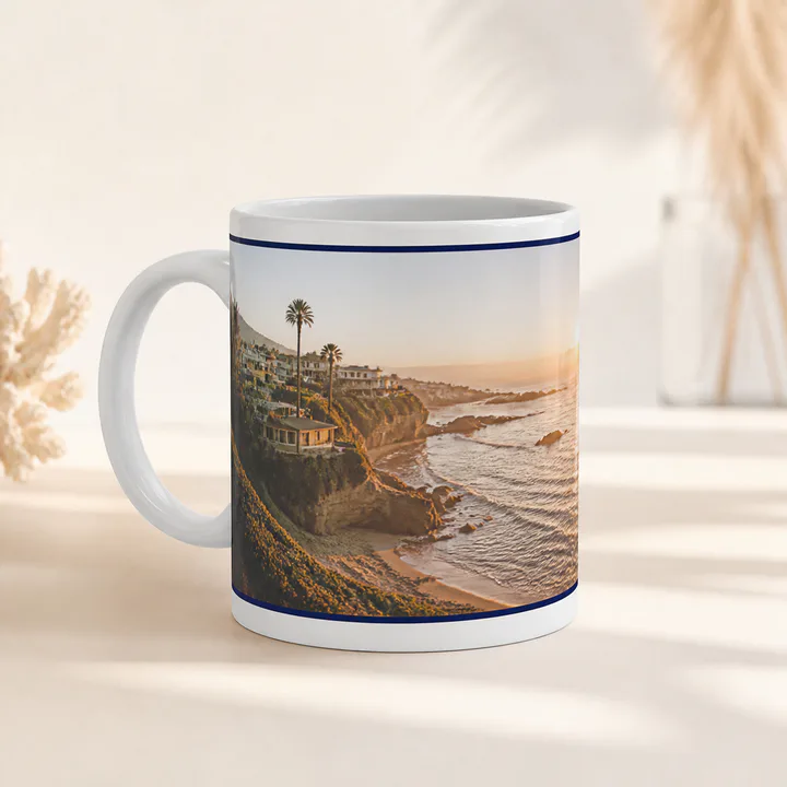 White mug featuring a custom scenic photograph wrap