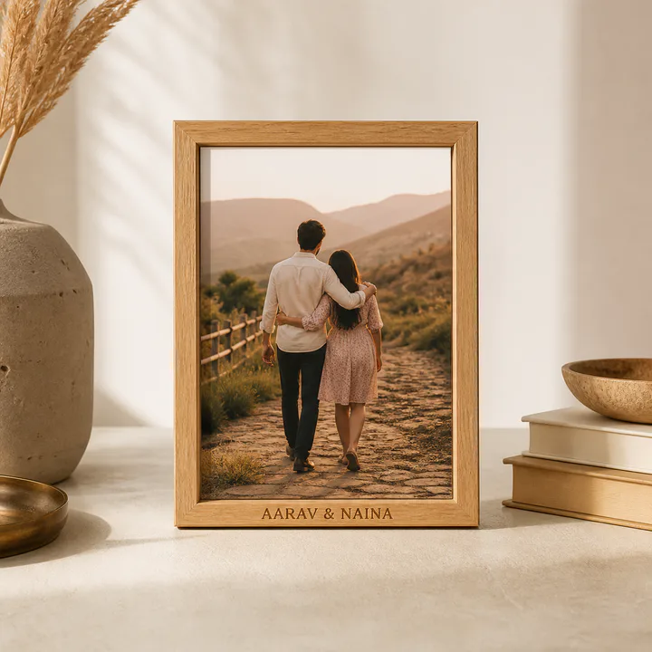 Personalized memory photo frame for a couple