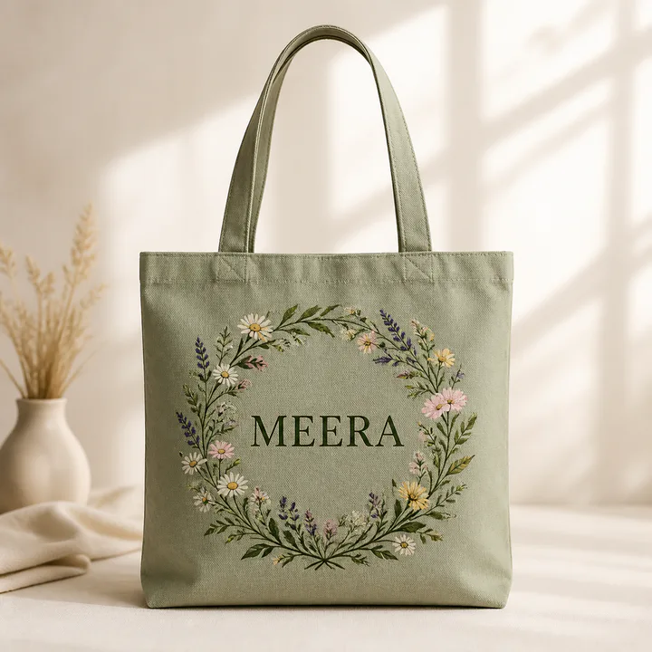 Personalized floral tote bag gift for her